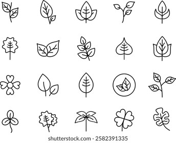 leaf icon set white background editable stroke 