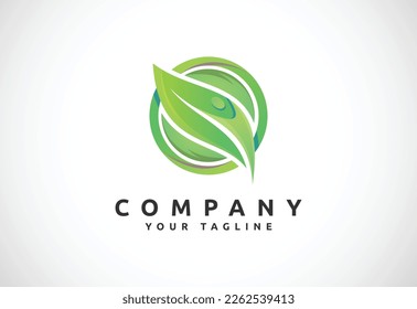 Símbolo de signo de icono de hoja, hoja verde degradado, ilustración vectorial de diseño de logotipo orgánico