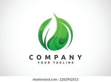 Símbolo de signo de icono de hoja, hoja verde degradado, ilustración vectorial de diseño de logotipo orgánico