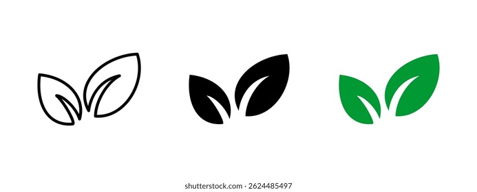 Leaf icon. Two stylized green leaves representing nature and freshness vector illustration. Eco-friendly growth and organic symbol. Sustainability and environmental sign. Natural pictogram.