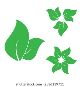 Blatt-Icon-Vektor, grüne Blatt-Icons gesetzt. Blätter Symbol, Sammlung grünes Blatt. Satz von einzelnen grünen Blättern Icons Elemente Design für natürliche, Öko-, vegane, Bio-Etiketten. organisches Logo-Design