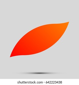 Leaf Icon. Vector. Orange, red-yellow icon with shadow on gray background.