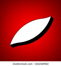 Leaf Icon. Vector. Perspective view of white icon with black outline at reddish background.