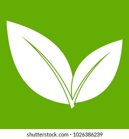 Leaf icon white isolated on green background. Vector illustration