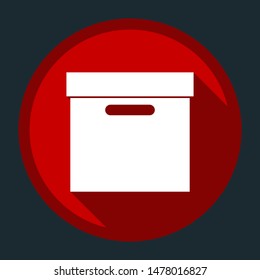 Leaf Icon. White icon with shadow on round red button at dark cyan background. Illustration.