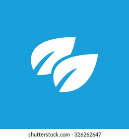 Leaf icon, white simple image isolated on blue background