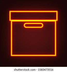Leaf Icon. Yellow, orange, red neon icon at dark reddish background. Illumination. Illustration.