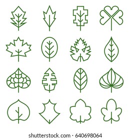 Leaf icons. Collection of abstract, unusual symbols of leaves. Vector illustration. Editable stroke