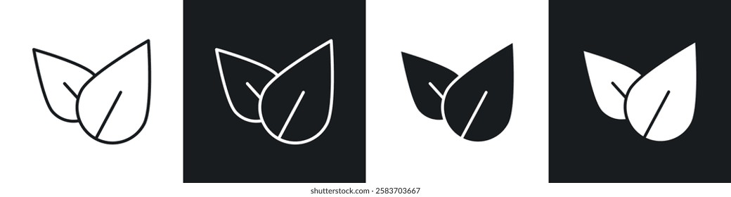 Leaf icons collection in black and white filled and line versions