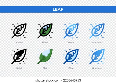 Leaf icons in different style. Leaf icons set. Holiday symbol. Different style icons set. Vector illustration