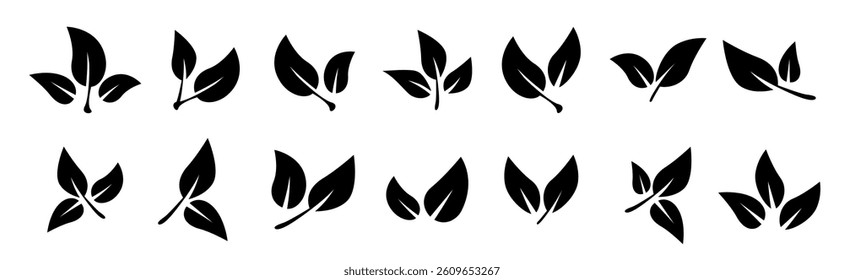 Leaf icons. Leaves of trees and plants. Leaves on white background. Ecology. Vector illustration.
