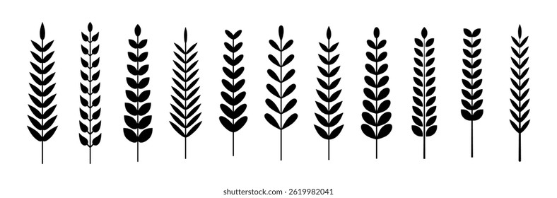 Leaf icons. Leaves of trees and plants. Leaves on white background. Ecology. Vector illustration. Foliate laurels branches.