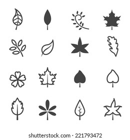 leaf icons, mono vector symbols