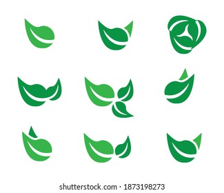 leaf icons natural set on white background. set of green leaf icons. drawn green  leaves set. leaf leaves icons set. vector illustration.