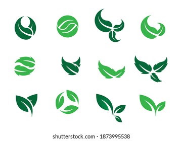 leaf icons natural set on white background. set of green leaf icons. drawn green  leaves set. leaf leaves icons set. vector illustration.