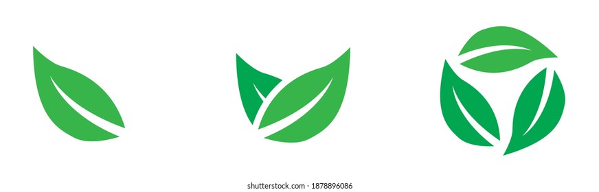 leaf icons natural set on white background. set of green leaf icons. drawn green  leaves set. leaf leaves icons set. vector illustration.