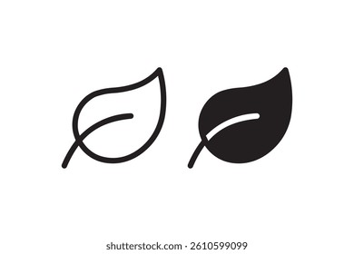 Leaf icons in outline and solid black style Vector