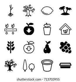 Leaf icons set. set of 16 leaf filled and outline icons such as grape, pot for plants, pear, sprout, plant, palm, apple download, plant in pot, lemon, tree, eco house