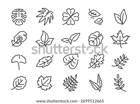 Leaf icons. Set of 20 leaf trendy minimal icons. Maple, Clover, Palm, Fern, Ginkgo icon. Design signs for web page mobile app packaging design. Vector illustration
