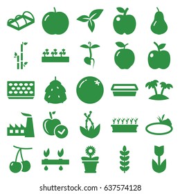 Leaf icons set. set of 25 leaf filled icons such as berry, orange, apple, pear, cherry, bamboo, factory, pot for plants, plant in pot, flower pot, sprout plants, greenohuse