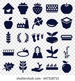 Leaf icons set. set of 25 leaf filled icons such as leaf, apple, mulberry, beet, bamboo, factory, pot for plants, plant in pot, sprout plants, strawberry, lemon, plant, clover