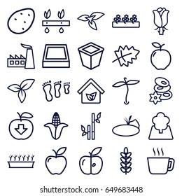 Leaf icons set. set of 25 leaf outline icons such as plant, leaf, potato, apple, corn, spa stones, bamboo, factory, pot for plants, plant in pot, sprout plants, rose, tree