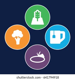 Leaf icons set. set of 4 leaf filled icons such as cauliflower, tea cup, tree