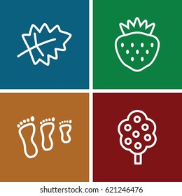 Leaf icons set. set of 4 leaf outline icons such as leaf, tree, strawberry