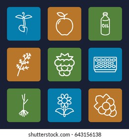 Leaf icons set. set of 9 leaf outline icons such as apple, mulberry, deel, oil, grape, pot for plants, flower