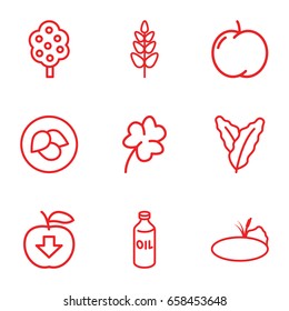 Leaf icons set. set of 9 leaf outline icons such as leaf, apple, spinach, tree, oil, clover, plant, pond
