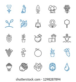 leaf icons set. Collection of leaf with pear, pilgrim, blueberries, acorn, bouquet, carrot, plant, tangerine, grapes, scarecrow, flowers, coconut. Editable and scalable leaf icons.