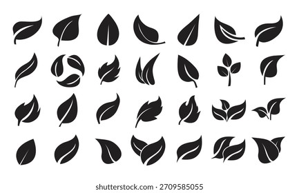 Leaf Icons Set - Eco Natur Vektorelemente, Blätter Umriss Set Nachhaltige Ökologie Icon Design, Natur Blatt Icons Umwelt Grün Vektor Grafik