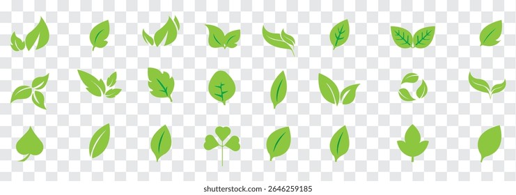 Leaf icons set. Green and Black leaf vector icons. Eco leaf logo. Green leaves collection. Ecology leaf  vector illustration. Eps 10