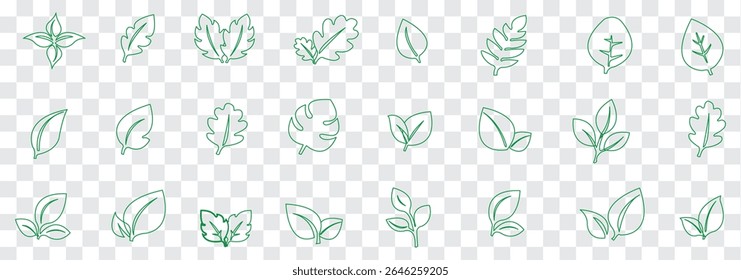 Ícones folha definidos. Ícones de vetor de folha verde e preto. Logotipo da folha Eco. Verde deixa a coleção. Ilustração do vetor de folha da ecologia. Eps 10