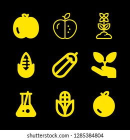 leaf icons set with hand and sprout, peach and orange vector set