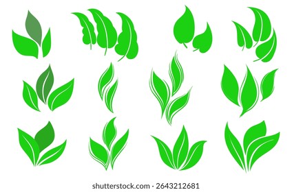 Leaf icons set. Leaves icon on isolated background. Leaves collection. Template for package and cover. Elements  for natural, eco, vegan, bio labels. Vector illustration EPS 10