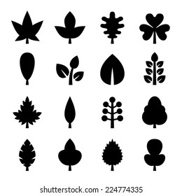 Iconos de hojas sobre fondo blanco. Ilustración vectorial