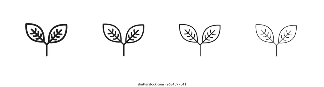 Leaf icons. thin line symbols in strokes