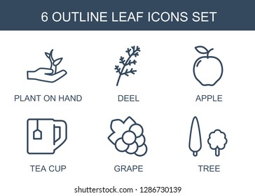 leaf icons. Trendy 6 leaf icons. Contain icons such as plant on hand, deel, apple, tea cup, Grape, tree. leaf icon for web and mobile.