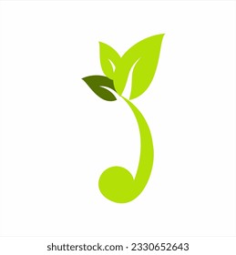  Leaf illustration logo design with abstract stem.
