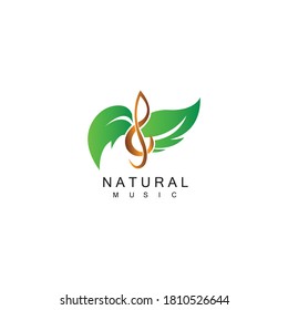 leaf illustration natural music logo with color vector design