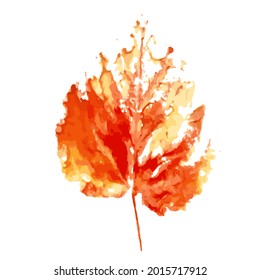 Leaf imprint. Hand-made gouache print on paper. Autumn picture for design. Isolated. Vector illustration
