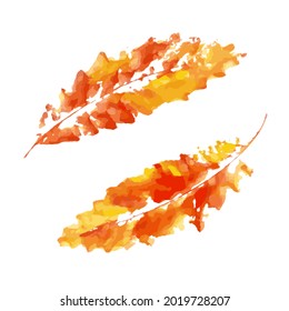 Leaf imprint. Hand-made gouache print on paper. Autumn picture for design. Isolated. Vector illustration