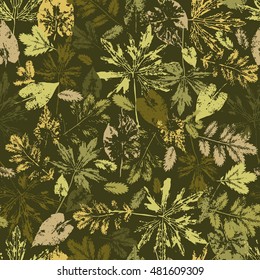 Leaf imprints. Foliage. Leaves Seamless pattern. Camouflage background