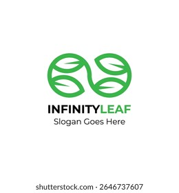 Hoja con inspiración de logotipo infinito. Plantilla de logotipo infinito de hoja verde.
