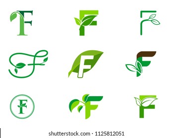 leaf initials O logo set, natural green leaf symbol, initials O icon design