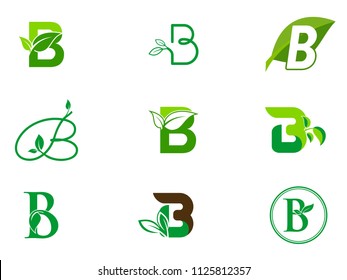 leaf initials O logo set, natural green leaf symbol, initials O icon design