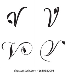 Leaf initials V logo set