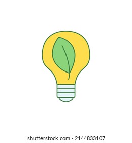 Leaf inside light bulb icon. Eco green leaf icon in color icon, isolated on white background 