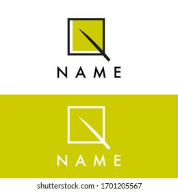 Leaf inside a square. Stylish logo.